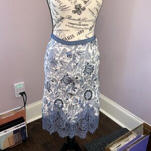 100% Silk skirt- Blue and White lace skirt-Sm, Med cami sold separately